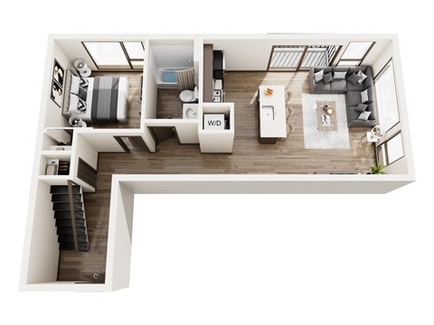 Floor plan for 2 beds, 1.5 baths, 997 sqft